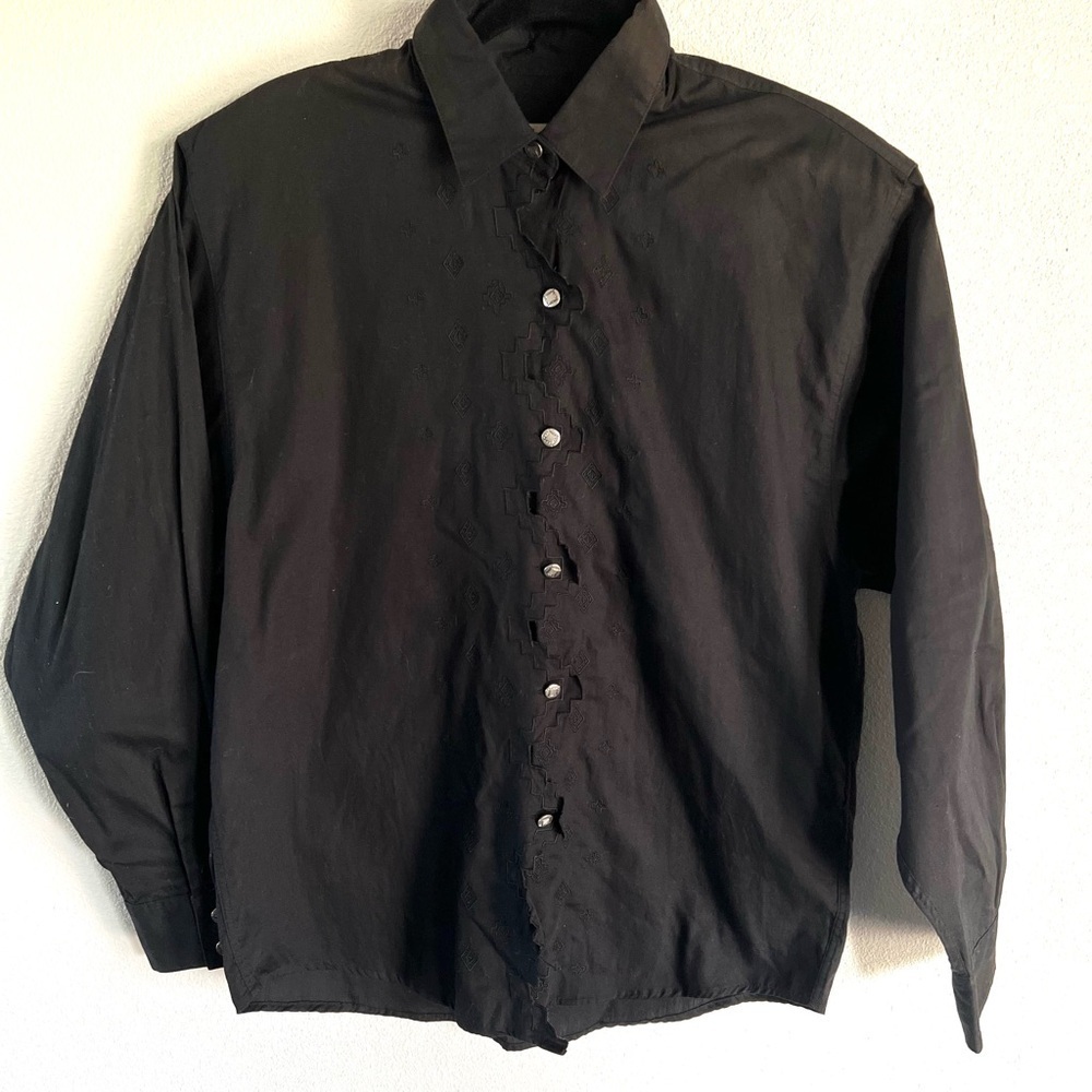 Vintage Wrangler Womens Large Embroidered Black Long Sleeve Shirt Aztec Detail